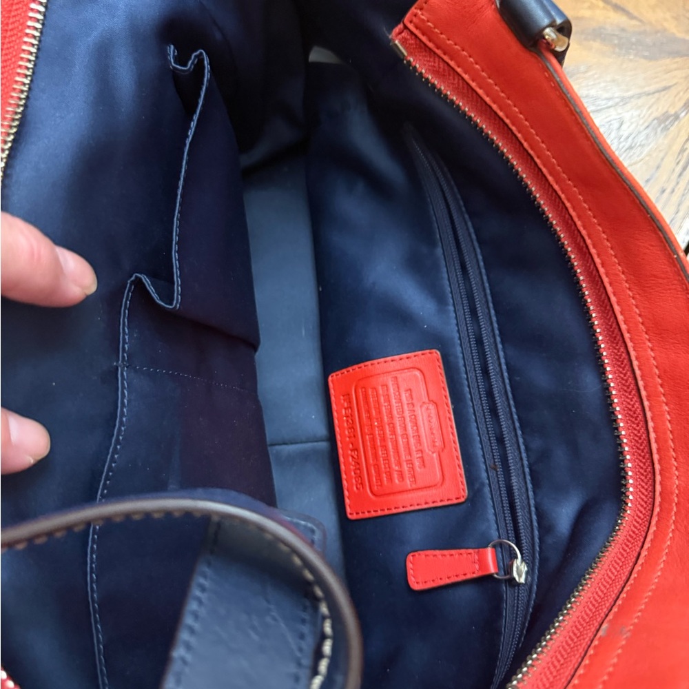 Coach Colorblock Carrie Tote Red and Navy Interior Bag - Picture 7 of 7